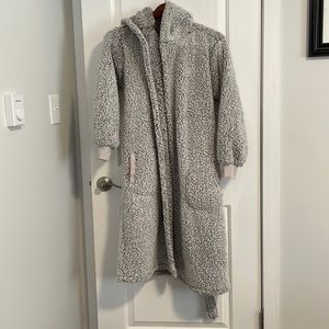 Pottery Barn coziest sherpa robe in Heathered Gray